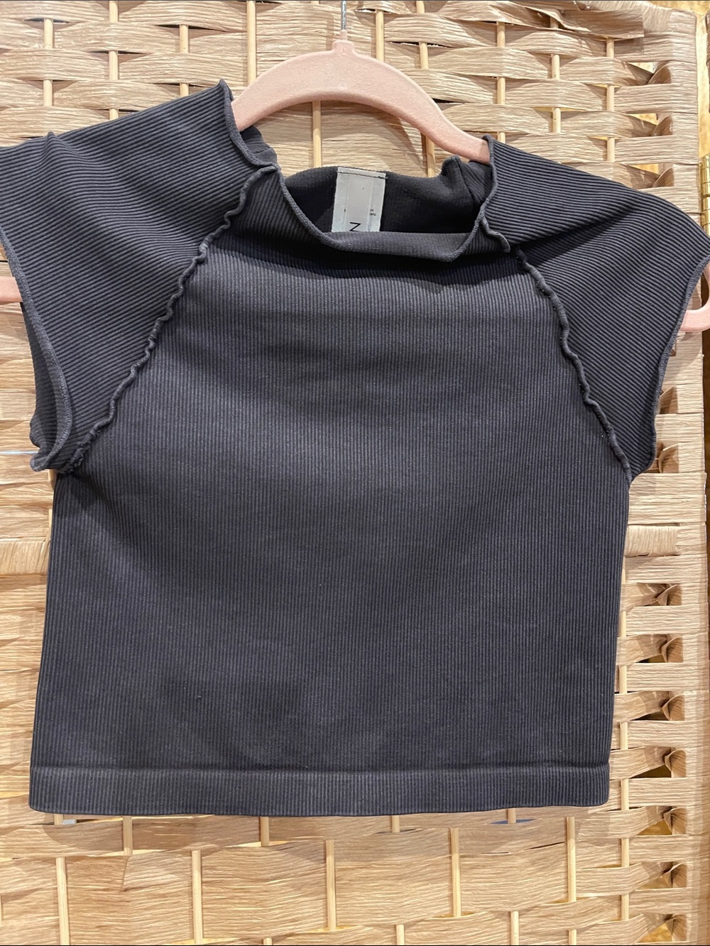 Nikki Nikki Black Ribbed Cap-Sleeve Mock Neck Top